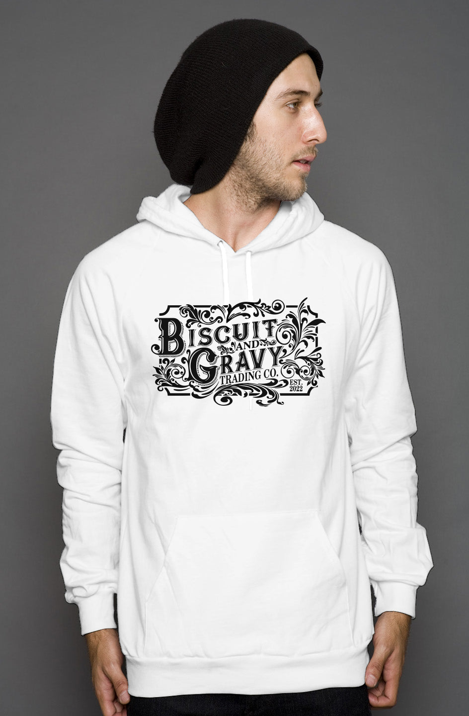 B&amp;amp;G White w/ Black Logo Pullover Hoodie - Unisex